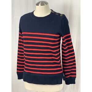 J Crew Women’s Navy Blue Red Striped 3 Button Accent Knit Pullover Sweater XS